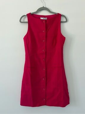 MNG Mango Sleeveless Button Down Linen Blend Mini Vest Dress Strawberry Pink NWT